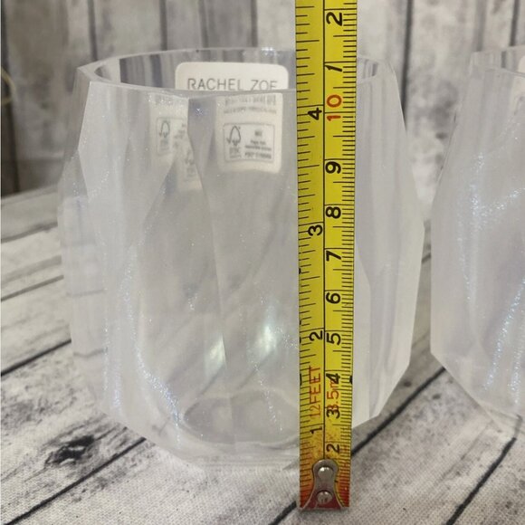 x2 RACHEL ZOE Frosted White Acrylic Diamond Cut Stemless Wine Glass Set Tumbler - Picture 7 of 7